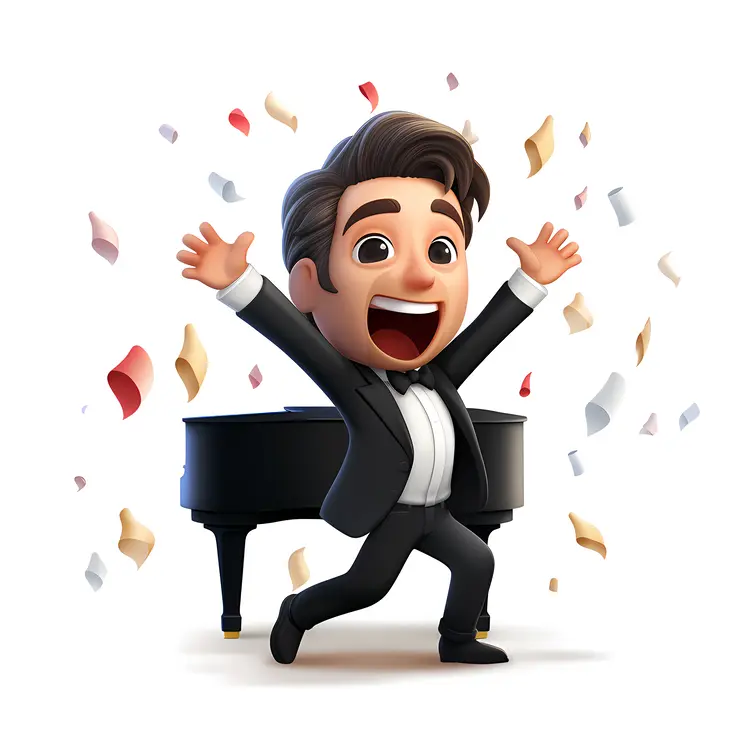 Happy Pianist with Confetti