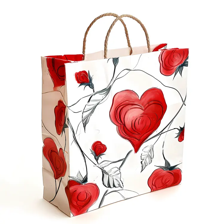 Valentine's Day Gift Bag with Hearts and Roses