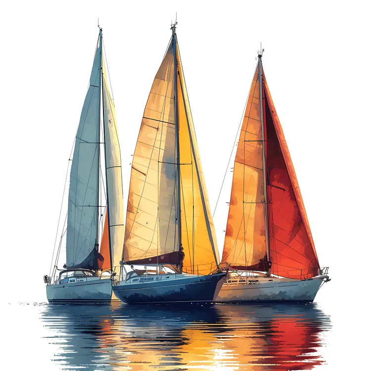 Three Sailboats with Colorful Sails