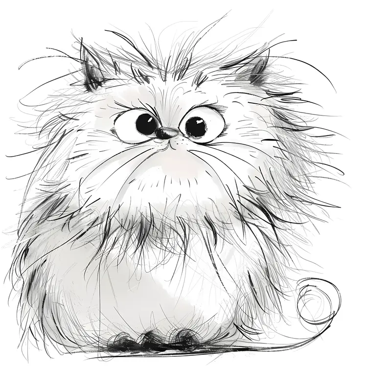 Sketch of Fluffy White Cat