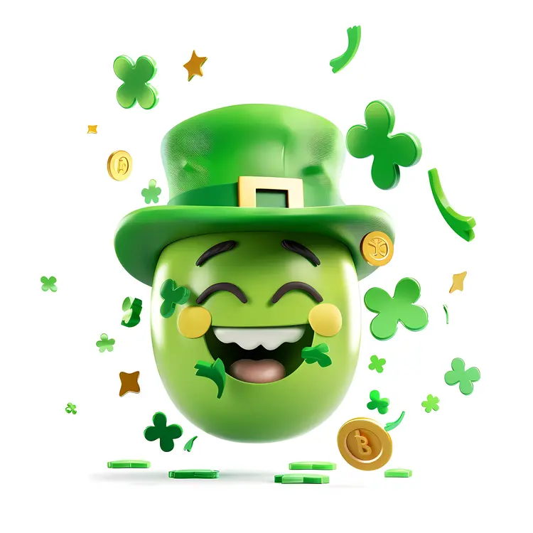 Happy Leprechaun with Clover and Coins