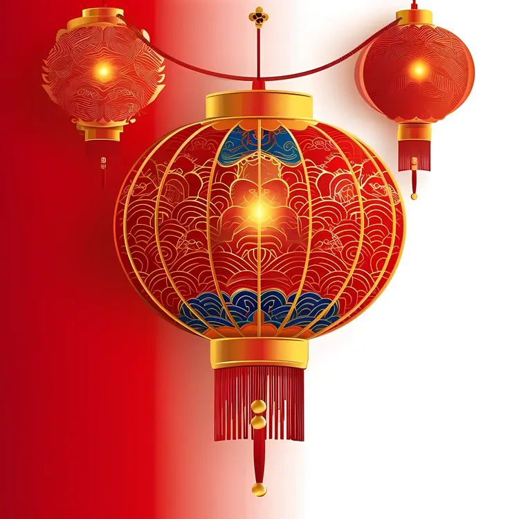 Red Lantern with Blue Pattern