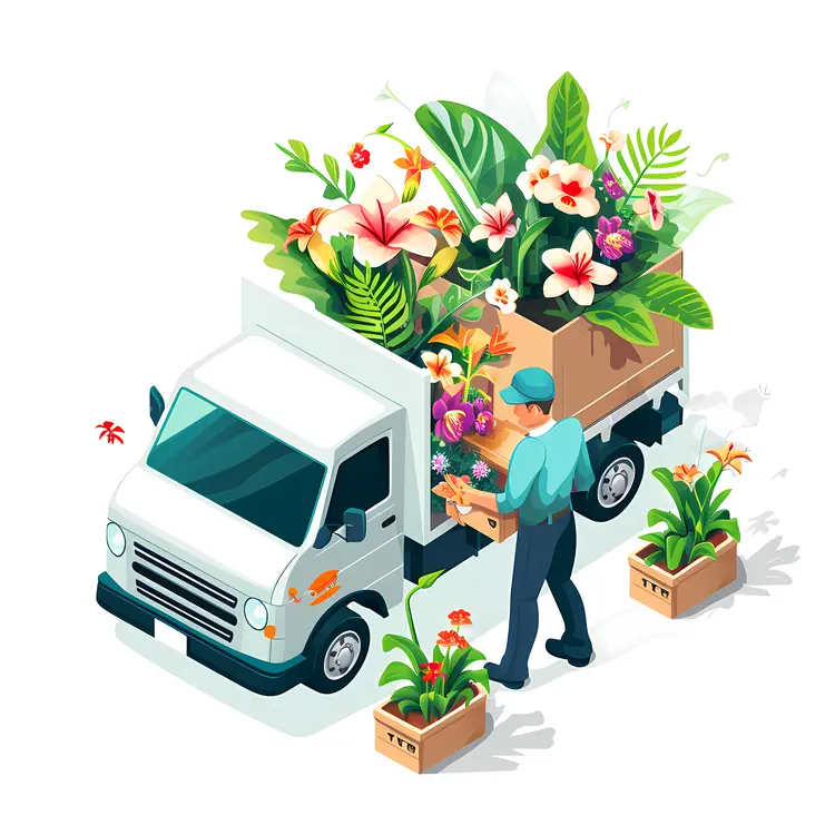 White Truck Delivering Flowers