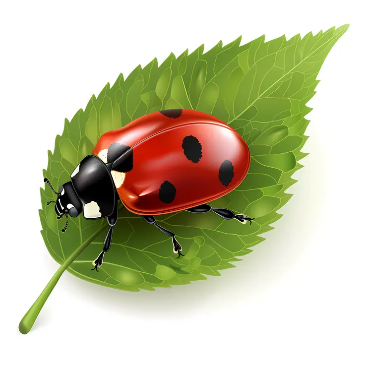 Red Ladybug on Green Leaf