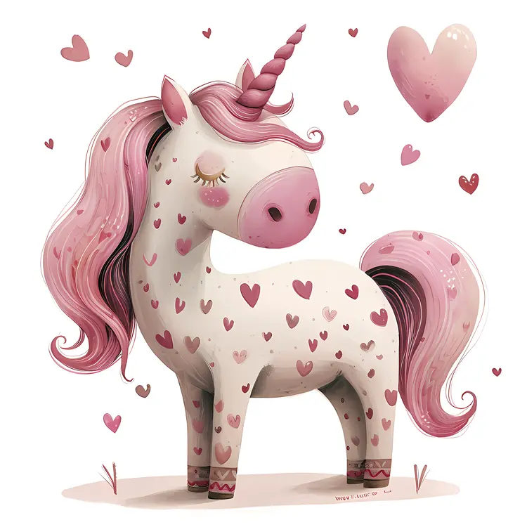 Cute Pink Unicorn with Hearts
