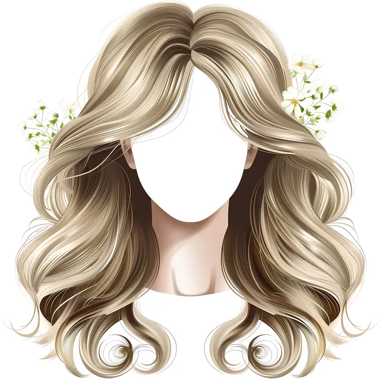 Illustration of Blonde Curly Hair with Flowers