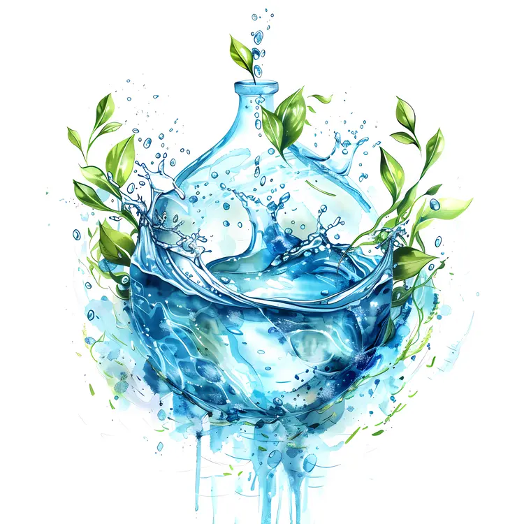 Water Splash with Leaves in Glass