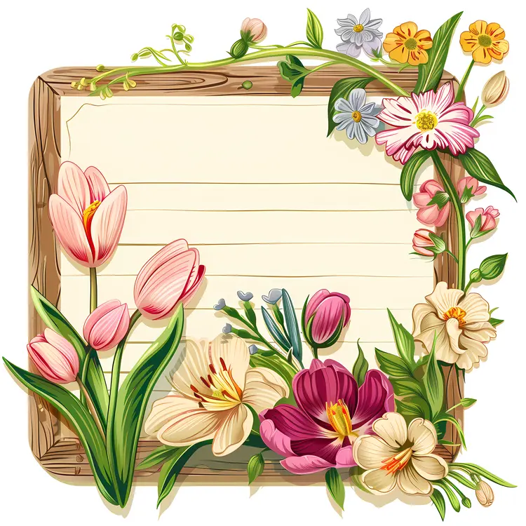 Wooden Frame with Floral Decoration
