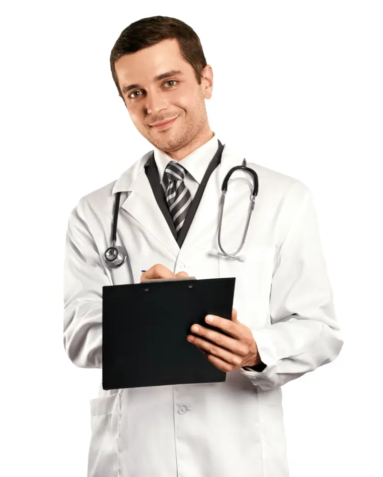 Doctor with Clipboard in White Coat