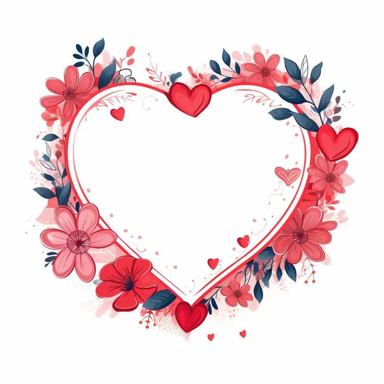 Heart Frame with Pink and Red Flowers