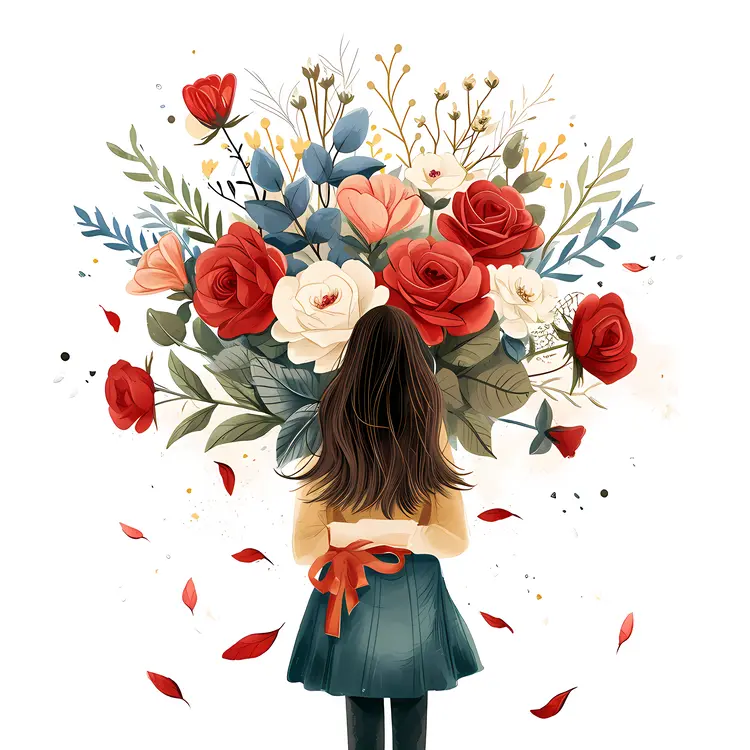 Girl with Large Bouquet of Flowers