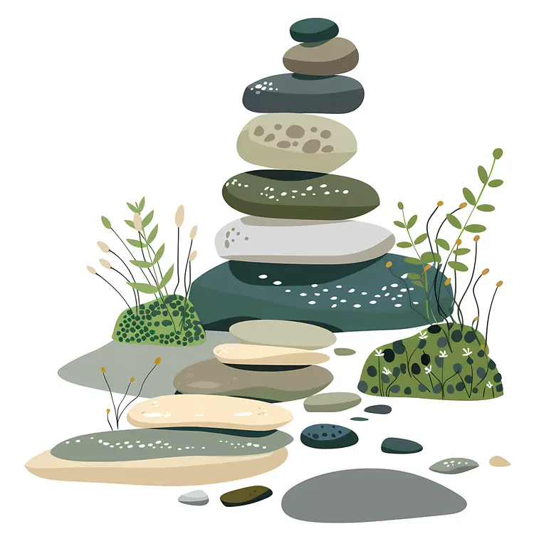 Stacked Stones with Greenery