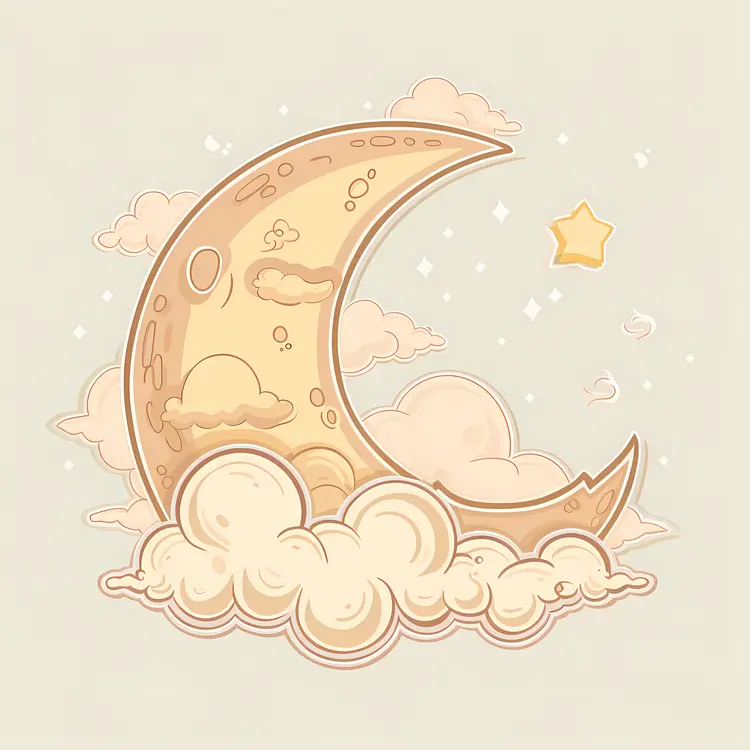 Crescent Moon with Clouds and Star