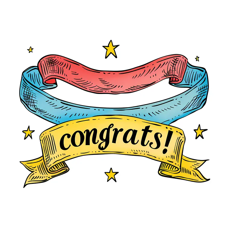 Congrats Sign with Ribbons and Stars