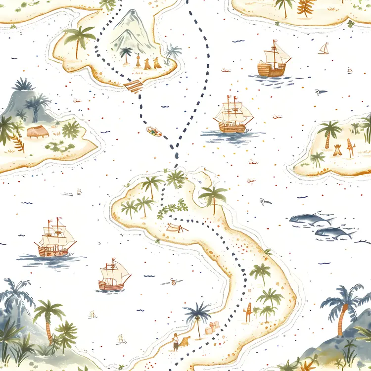 Colorful Treasure Map with Ships and Islands