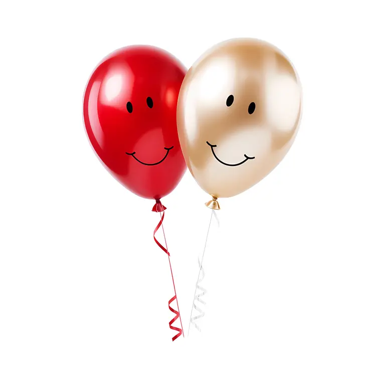 Red and Gold Balloons with Smiley Faces