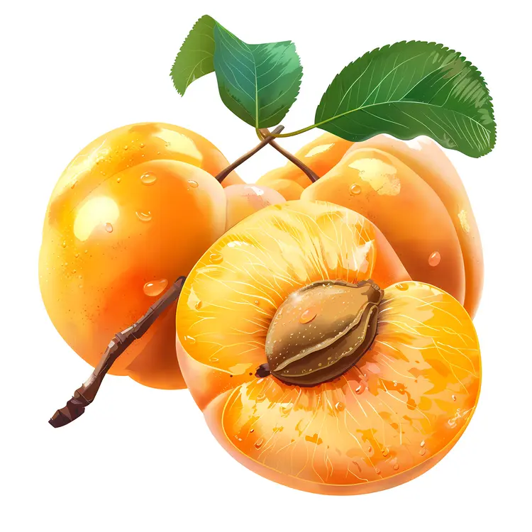 Fresh Apricots with Leaves
