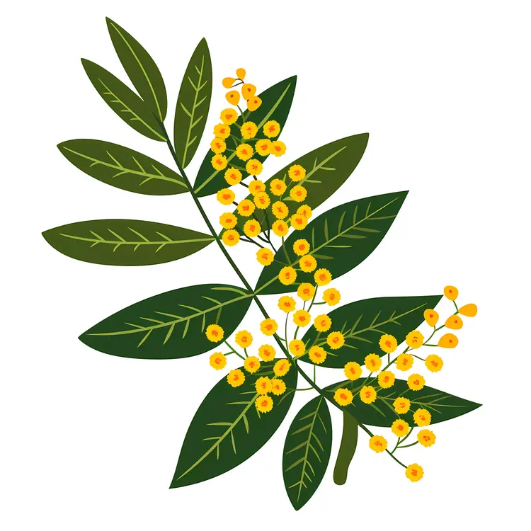 Yellow Flowers on Green Branch