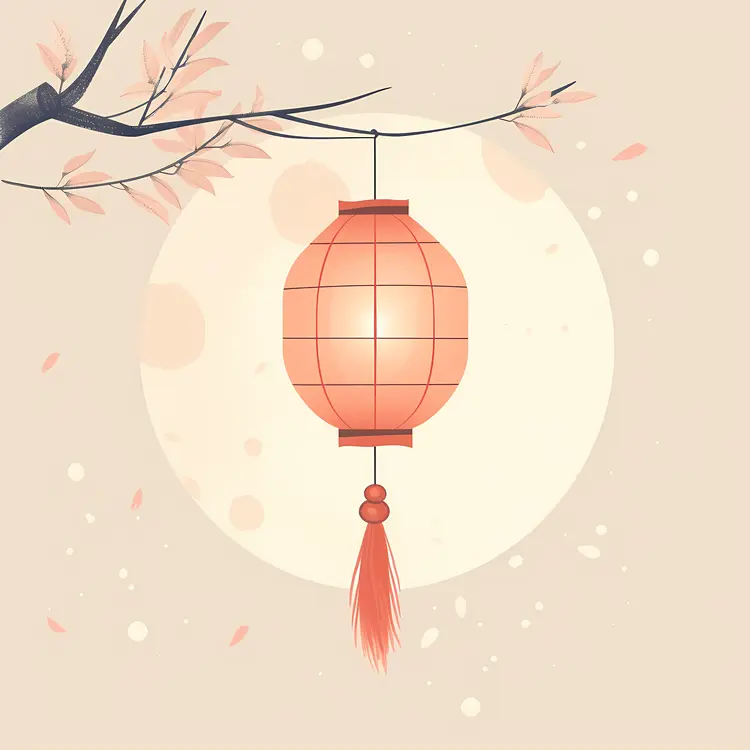 Red Lantern Hanging from Branch
