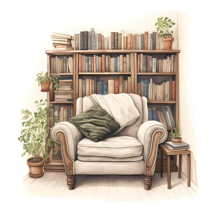Cozy Reading Nook with Armchair and Bookshelf