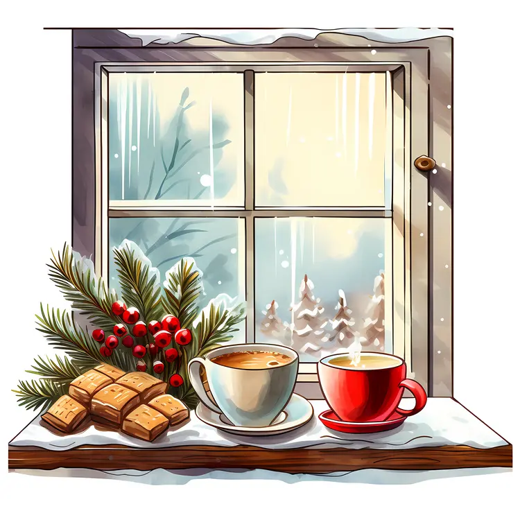 Cozy Coffee Cups by the Snowy Window