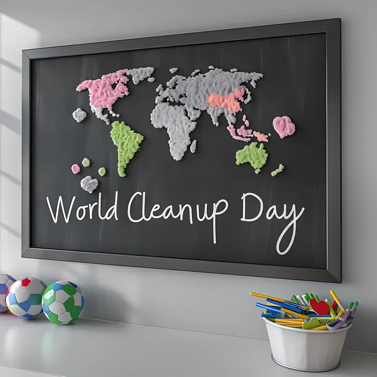 World Map Chalkboard for World Cleanup Day