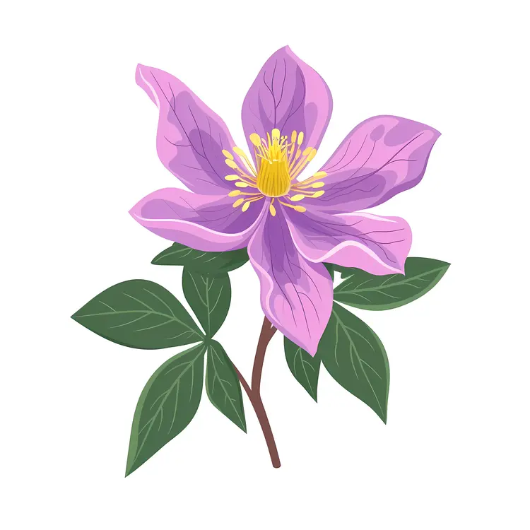 Beautiful Purple Flower with Green Leaves