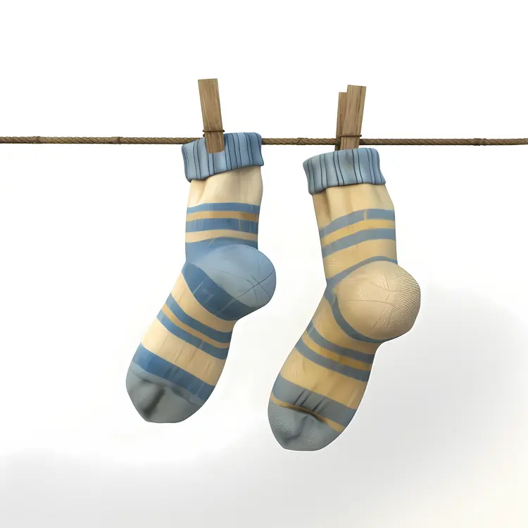 Striped Socks Hanging on Clothesline