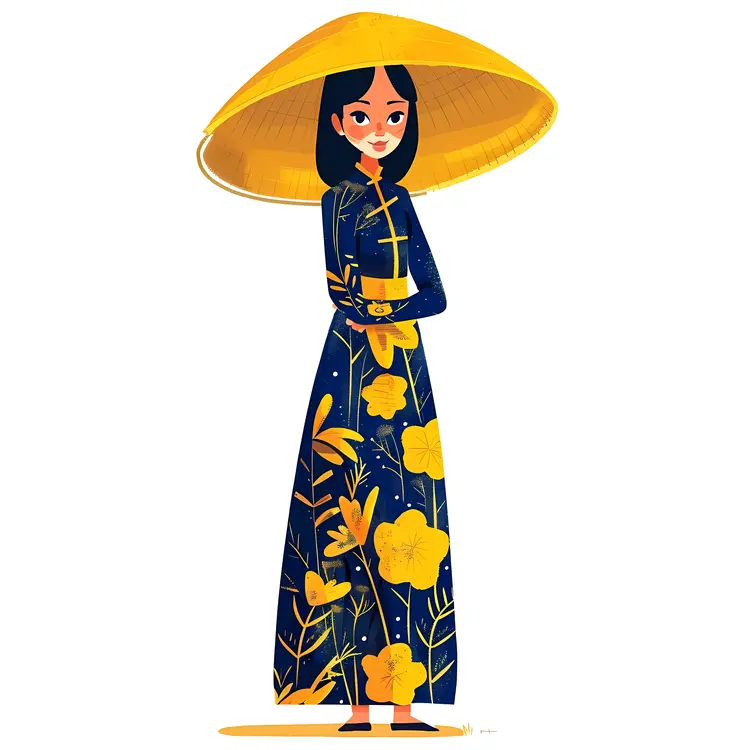 Stylish Woman in Floral Dress with Yellow Hat