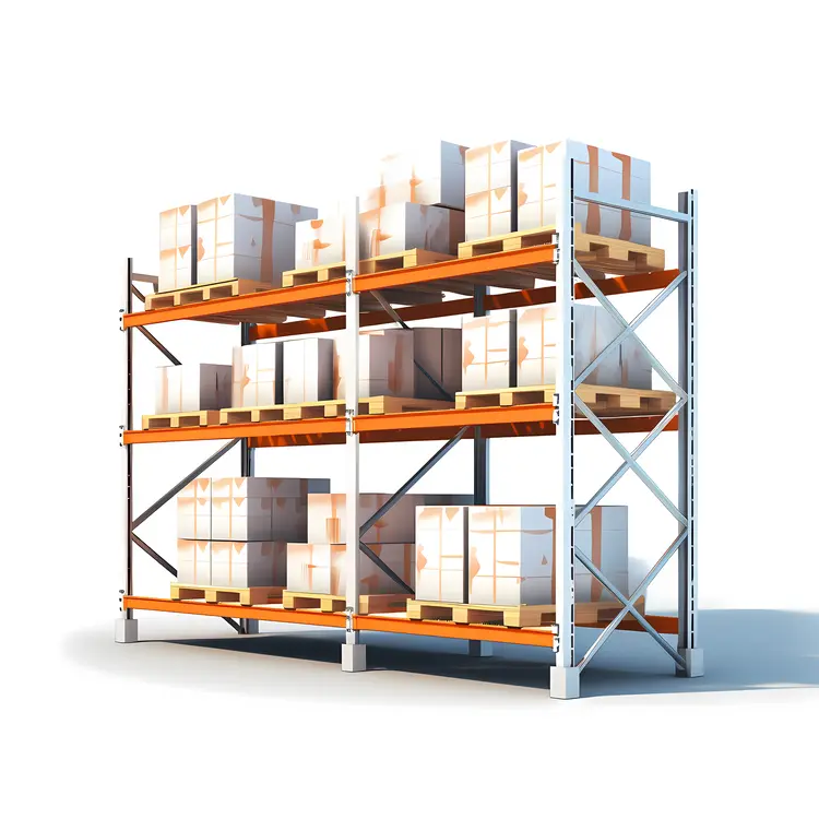 Warehouse Shelves with Stacked Boxes