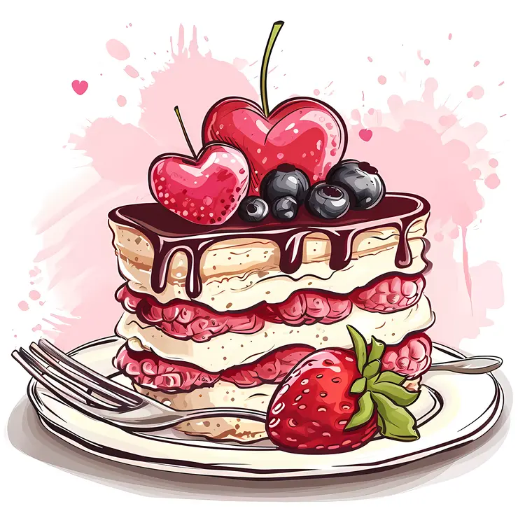 Layered Berry Cake with Heart Topping
