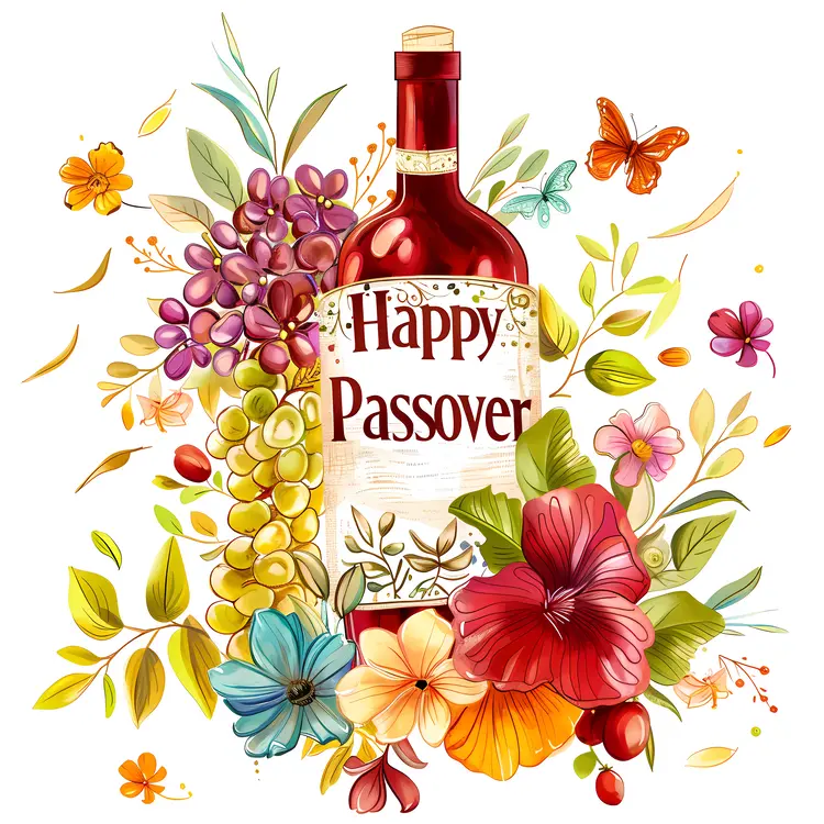 Happy Passover with Wine and Vibrant Flowers