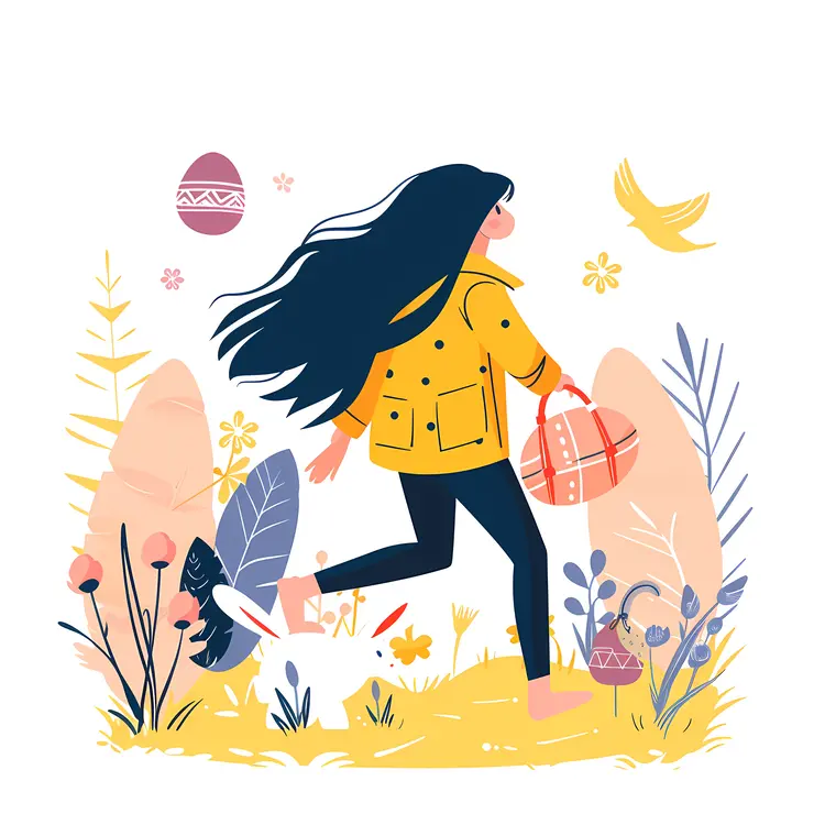 Girl with Basket Running in Nature