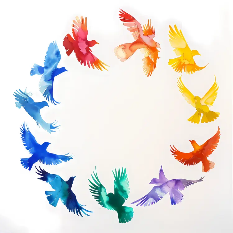 Colorful Birds Flying in a Circle