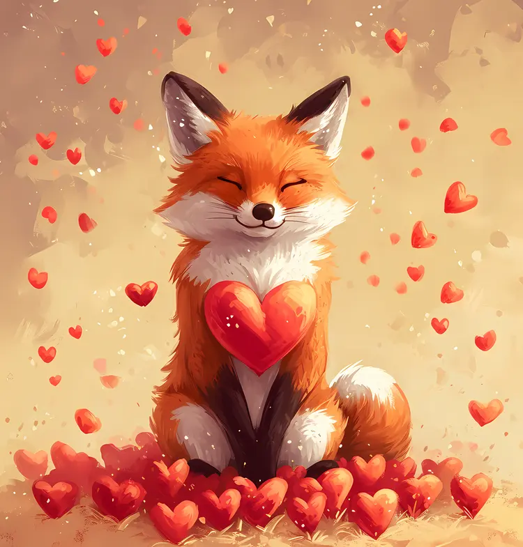 Cute Fox Holding a Heart for Valentine's Day