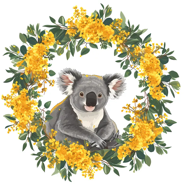 Koala in Yellow Floral Wreath
