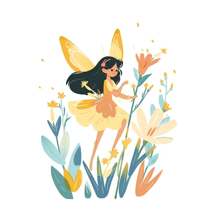 Fairy with Flowers in a Magical Garden