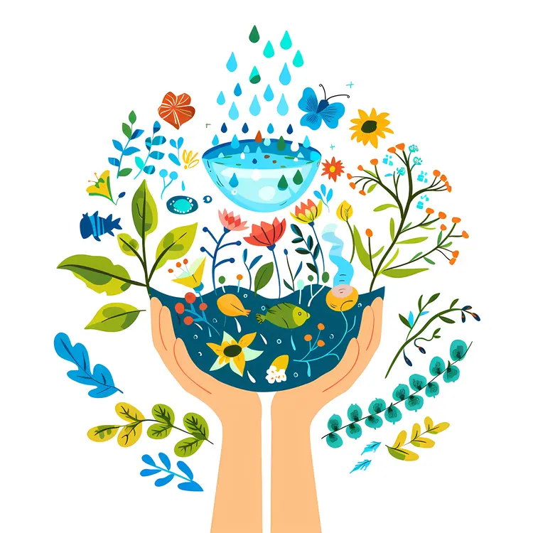 Hands Holding Plants and Water