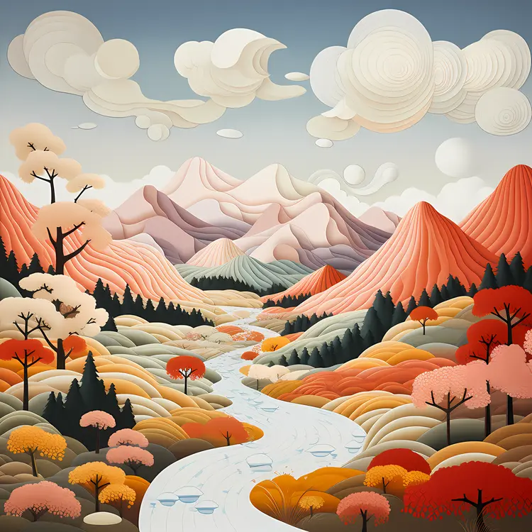 Colorful Landscape with Mountains and River