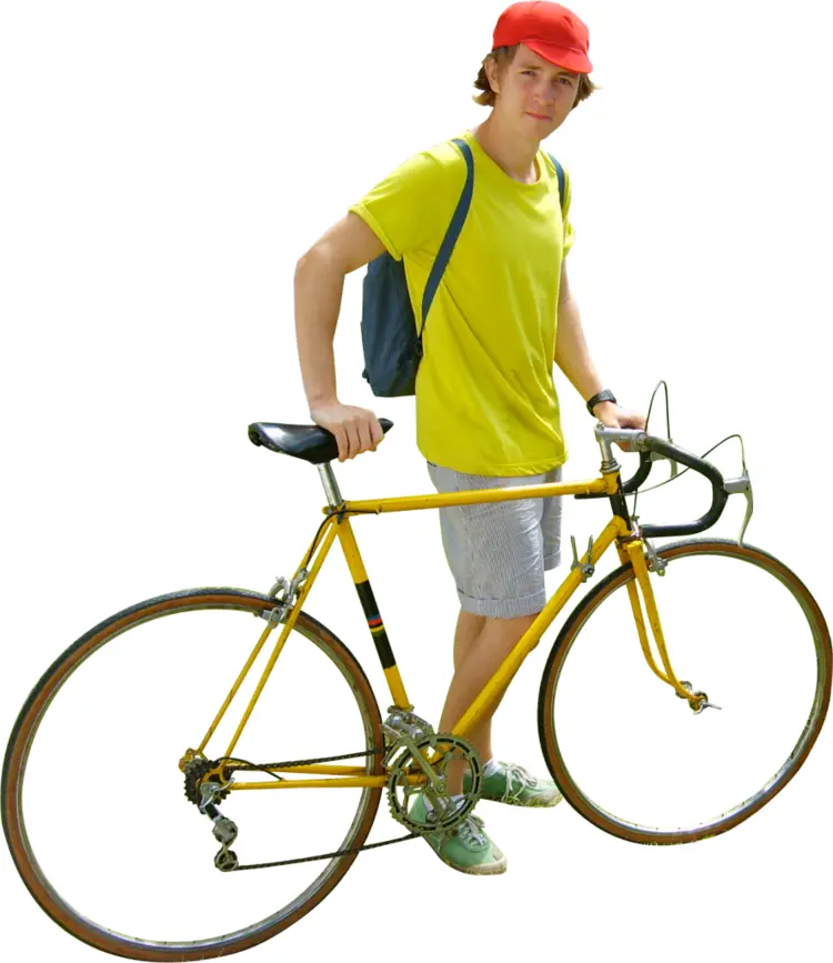 Man with Yellow Bicycle and Red Cap