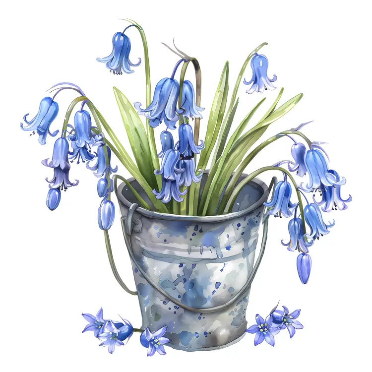 Bluebell Flowers in a Metal Bucket