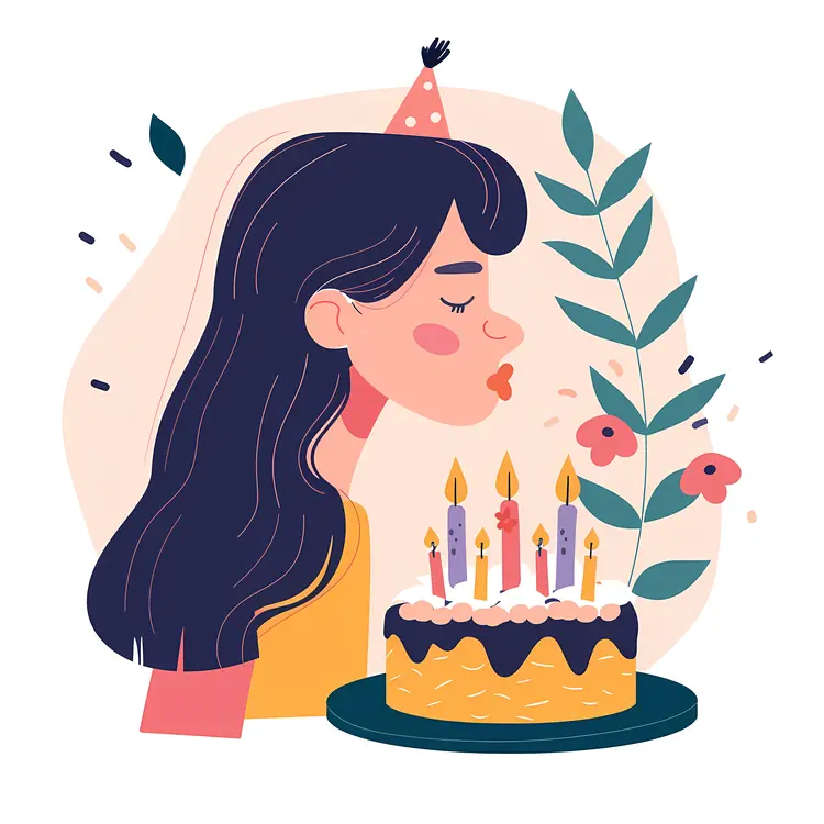 Woman Blowing Candles on Birthday Cake