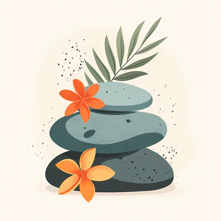 Zen Stacked Stones with Flowers and Leaves