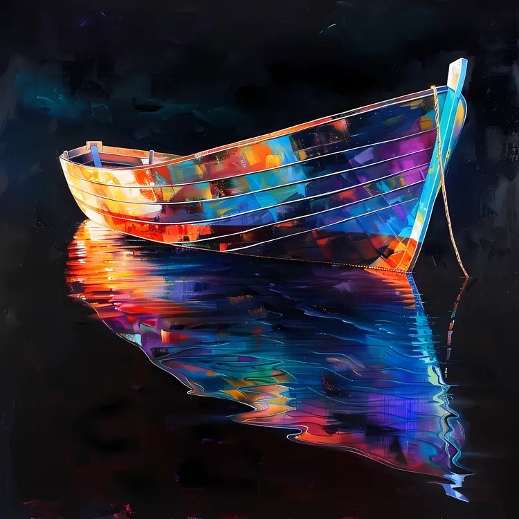 Colorful Boat with Reflection Painting