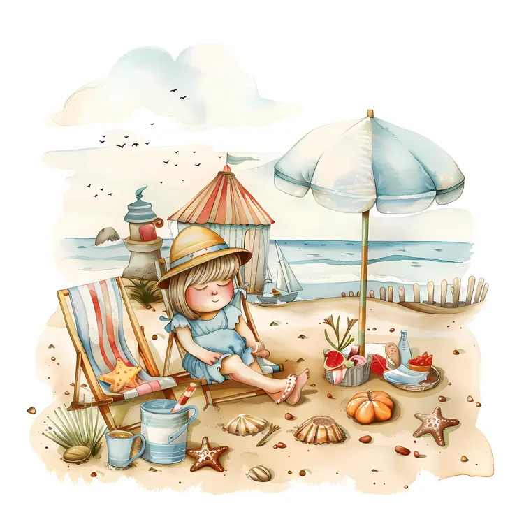 Girl Relaxing on Beach Chair