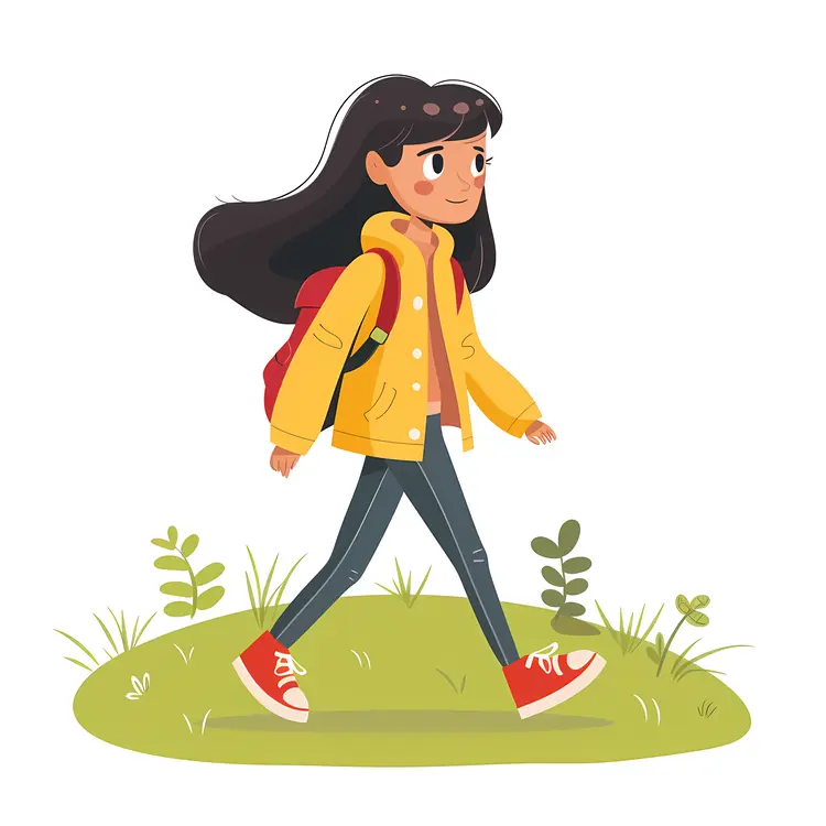 Girl in Yellow Jacket Walking Outdoors