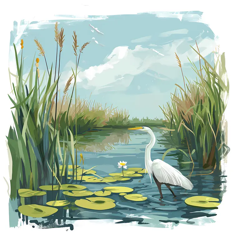 Heron in a Tranquil Pond