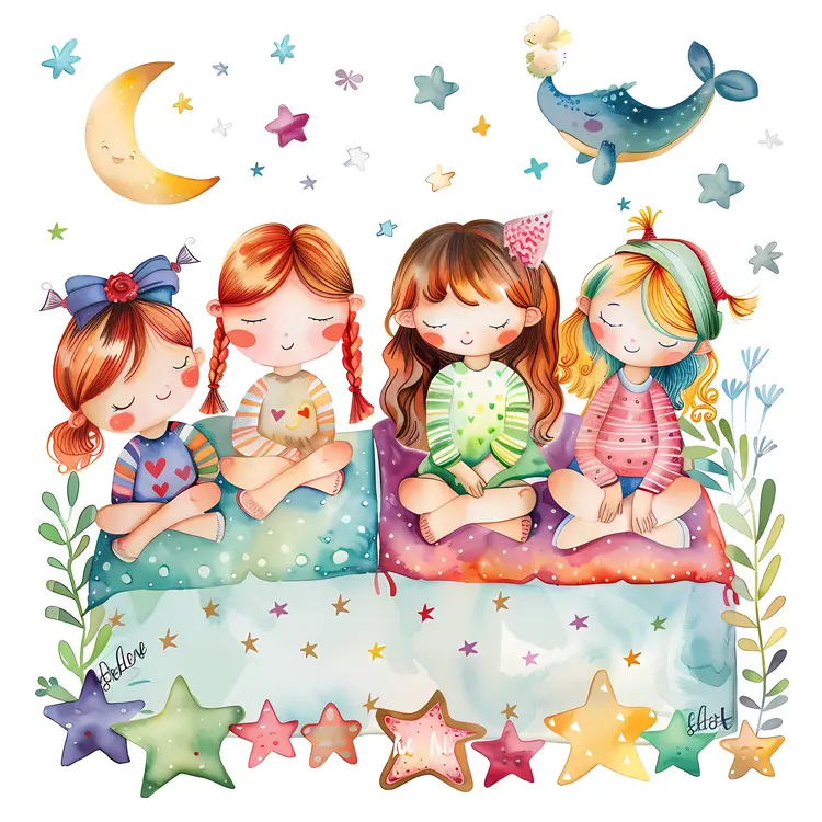 Adorable Girls in Pajamas at a Sleepover