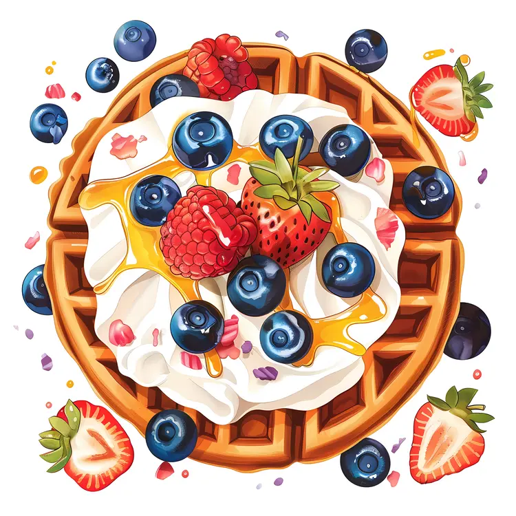 Waffles with Cream and Fresh Berries