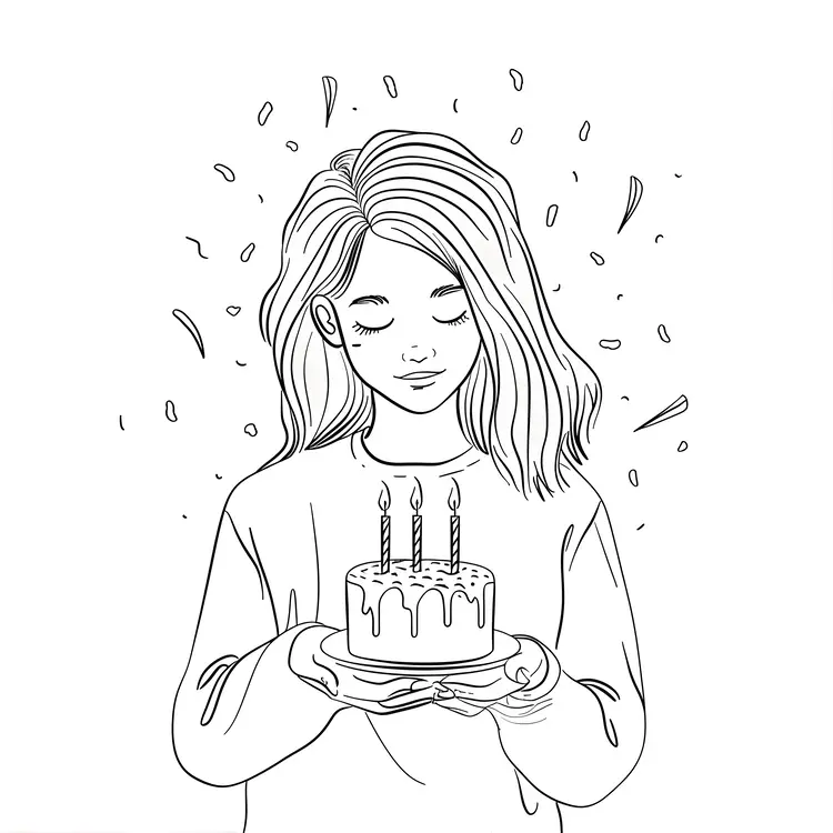Girl Holding Birthday Cake with Candles